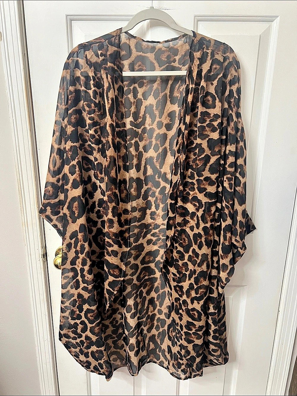 Sheer Animal Print Kimono in Brown & Black Like New